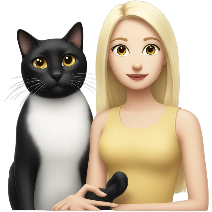 White and black cat with a blonde girl emoji
