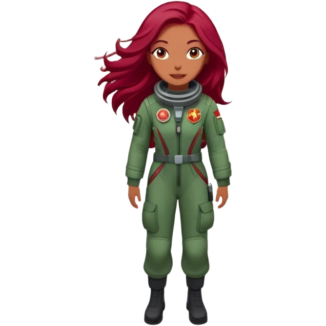 Women with long dark ruby red hair jetpacking through a Moroccan market  emoji