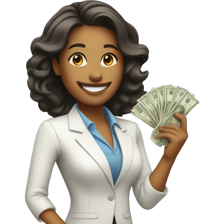 business woman with money in her hand, smiling emoji