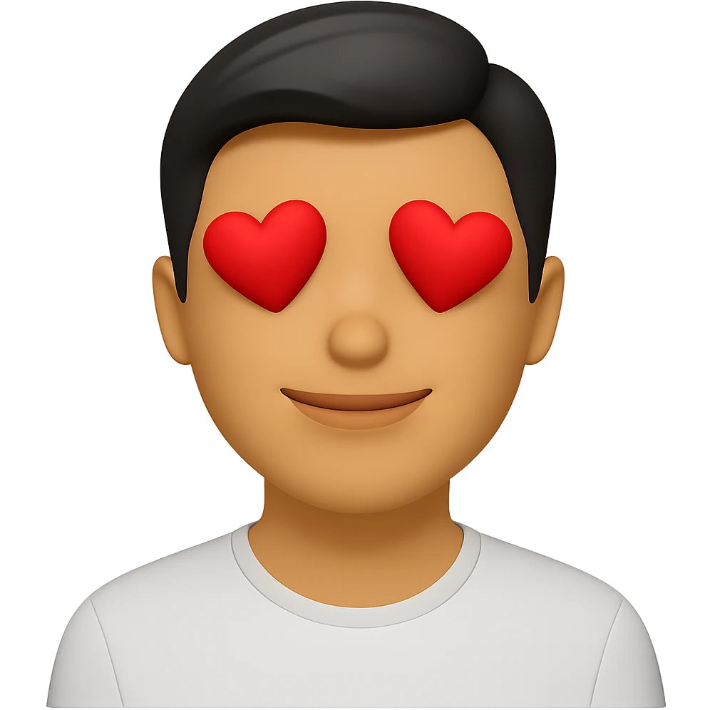 Keep the same color and shape as the original, but change the face to an in love expression. Maintain the original style and make the background transparent. emoji