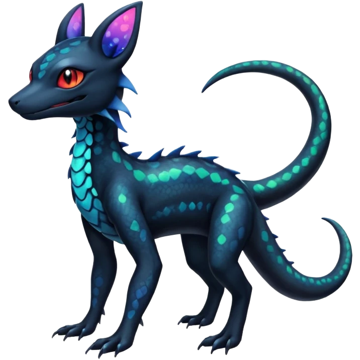 Rainbow Scaley Exotic Salandit-Aurorus-Umbreon-Fakémon-hybrid-creature (full body), 4 legs emoji