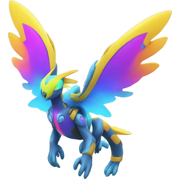 Colorful Neon Colors Vibrant Colors Flying Futuristic Fakémon-Pokémon-Creature Full Body emoji
