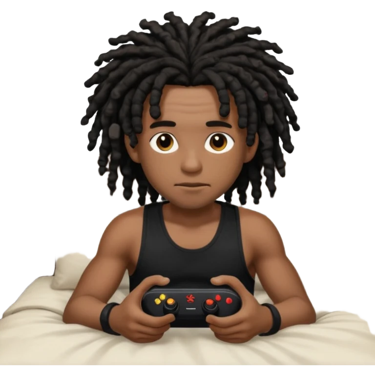 my black boyfriend in his bed with a black singlet on playing video games black curly dreadlocks  emoji