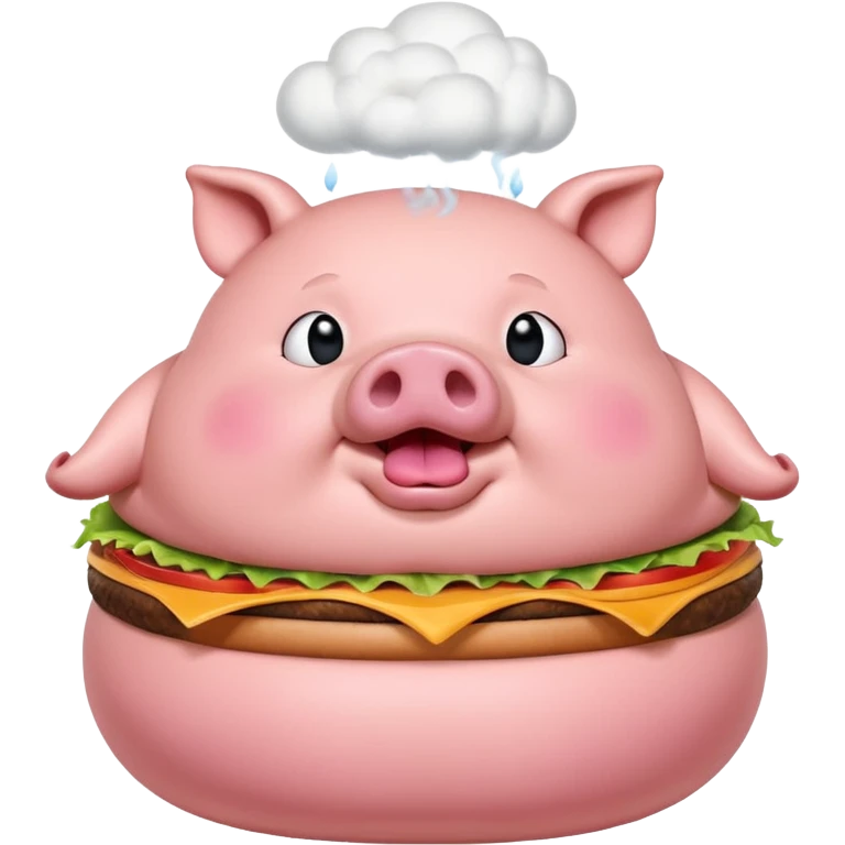 fat obese pig eating burger with fart cloud surrounding around it emoji