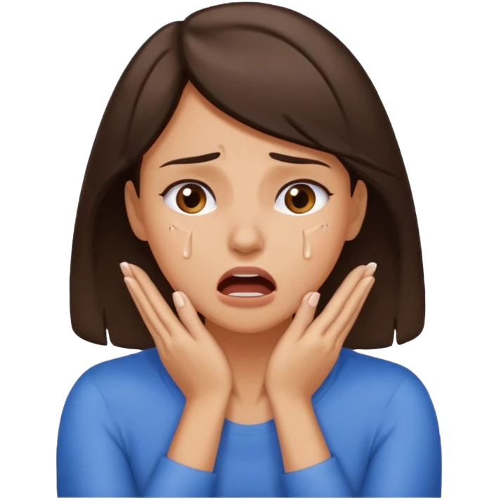 Stressed clenching face and mouth with hands choking the neck brunette female emoji