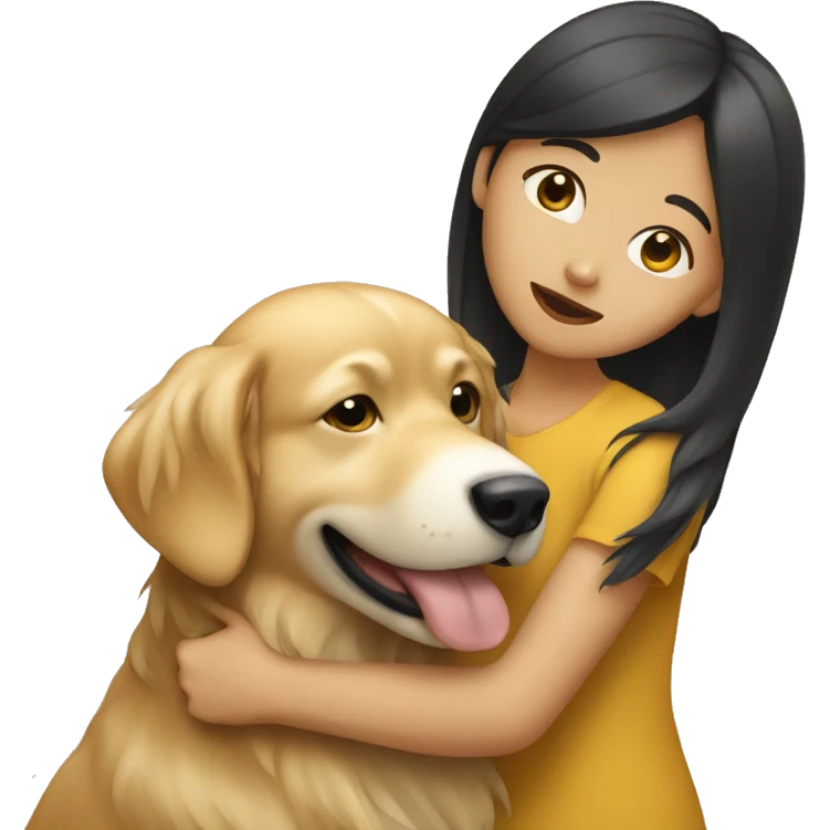 Asian girl holding a golden retriever  emoji