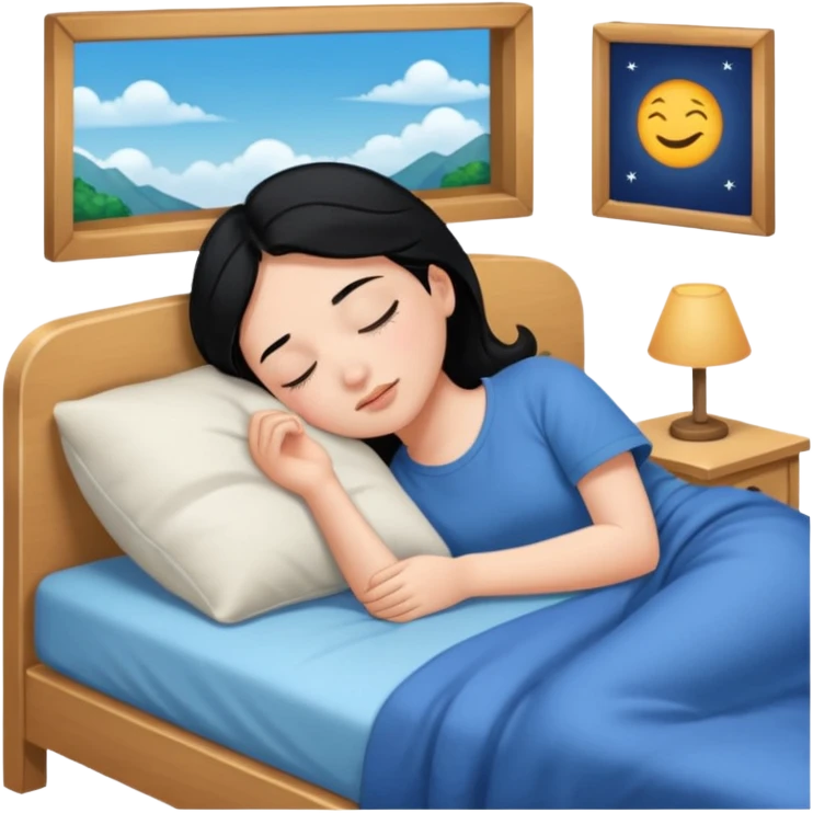 girl with black hair in short sleeves sleeping at home emoji