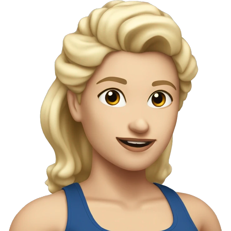 blonde woman working out with a black tank top and a blue shorts and she is holding a dumbell emoji