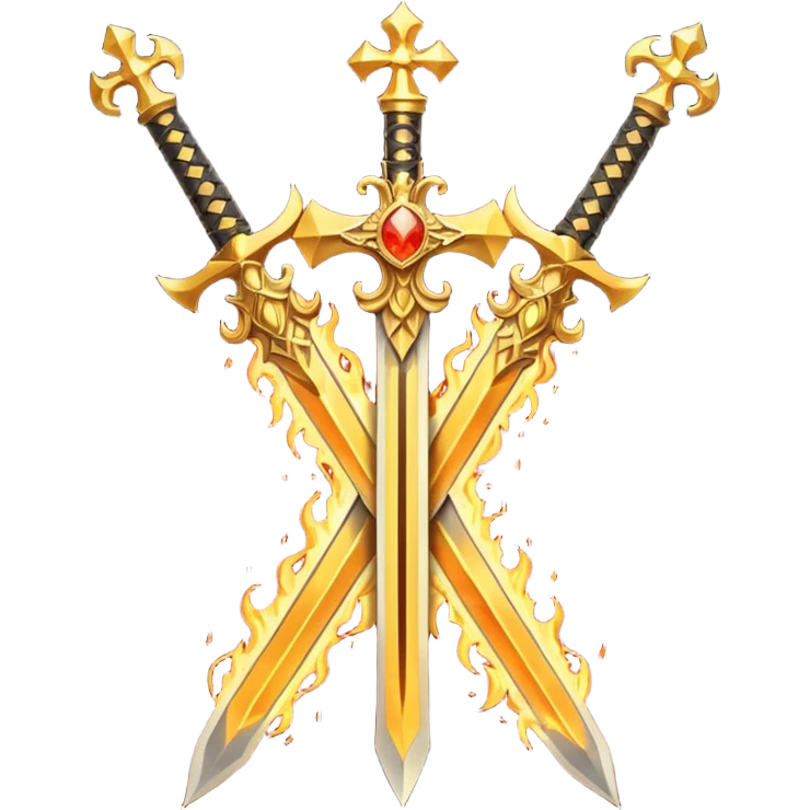Two fiery royal golden swords in a cross emoji