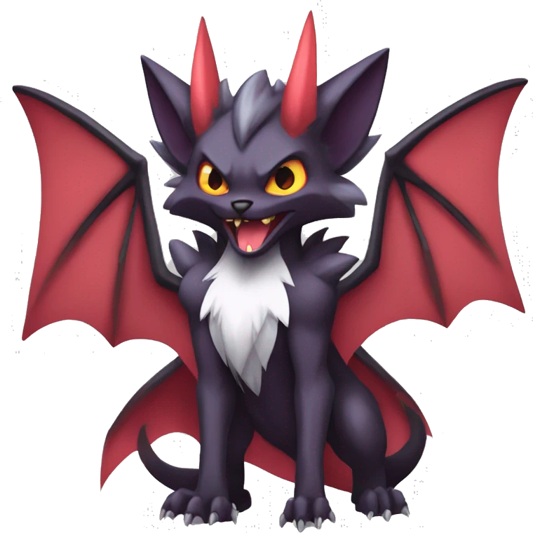  Anthro Kawaii Edgy Cool Vampiric Demonic Beautiful Noivern-Zoroark-Litten with big Bat Ears full body emoji