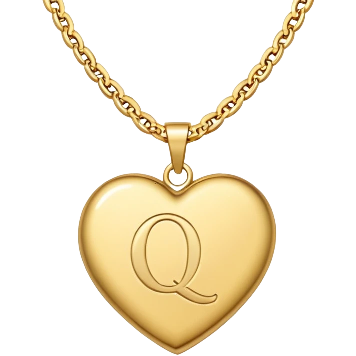 Gold necklace with heart pendant engraved with letter q emoji