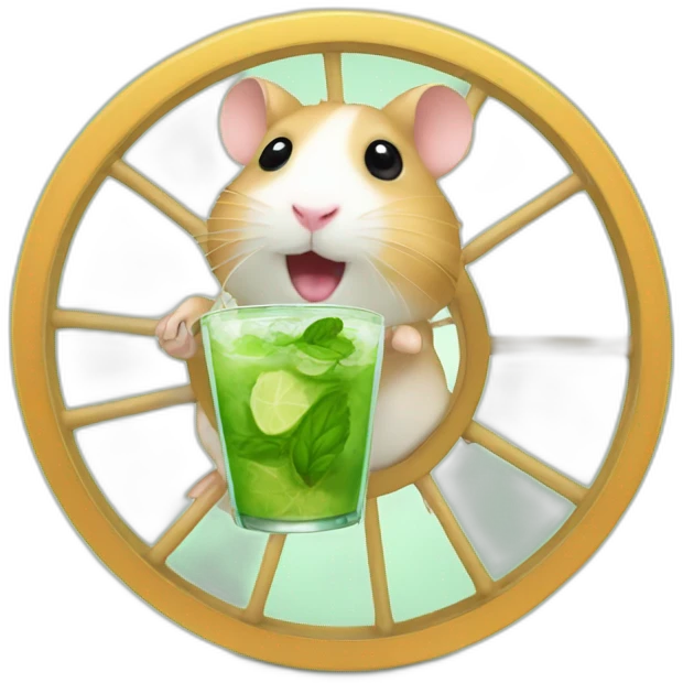 hamster running on a wheel drinking mojito emoji