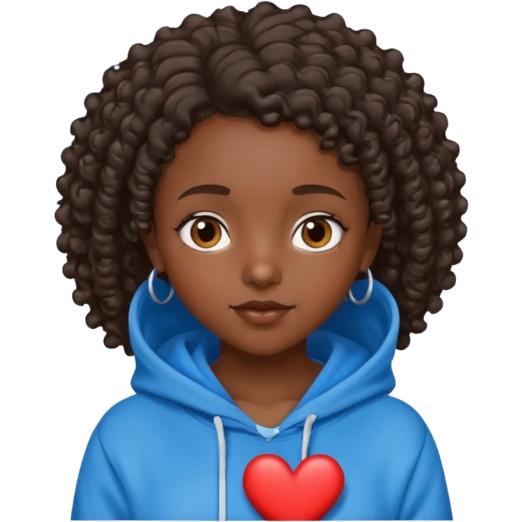 dark skin girl short curly dark brown hair blue hoodie heart and Jesus emoji