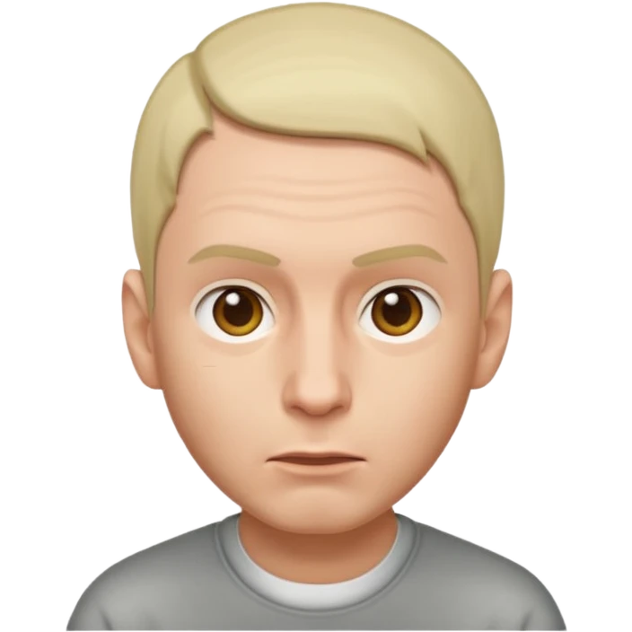 Create an iOS-style emoji of Eminem. Neutral facial expression, front-facing head only. Close-cut hair. Clean Apple emoji style, smooth shading, simple shapes, plain background. emoji