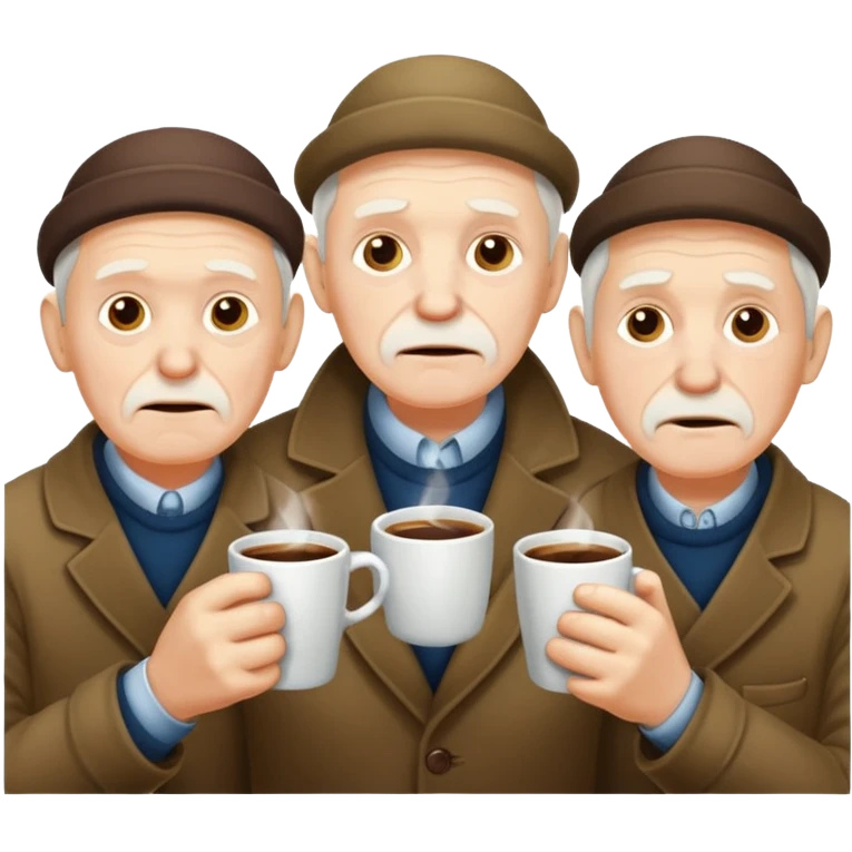 Three old men shivering in the cold drinking coffees  emoji
