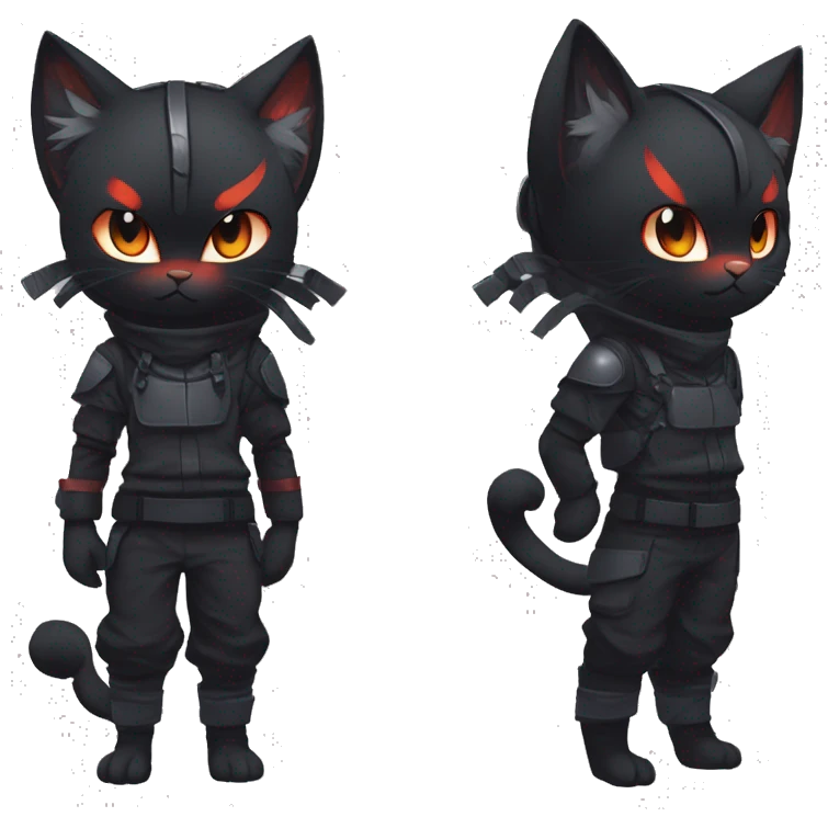 Edgy Shy Anthro Ninja boyish cool pretty dark black Litten-Pokémon-cat-fursona-animal techwear emoji