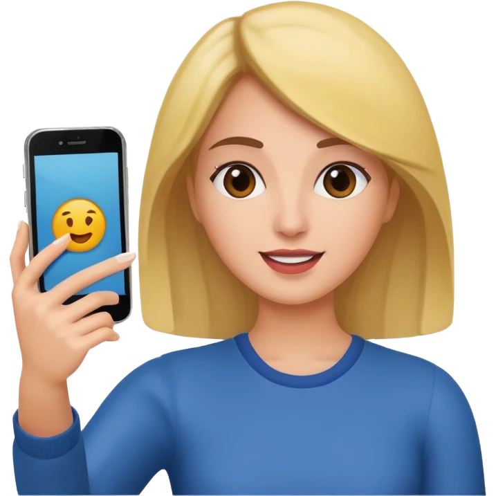  woman holding her phone having selfie emoji