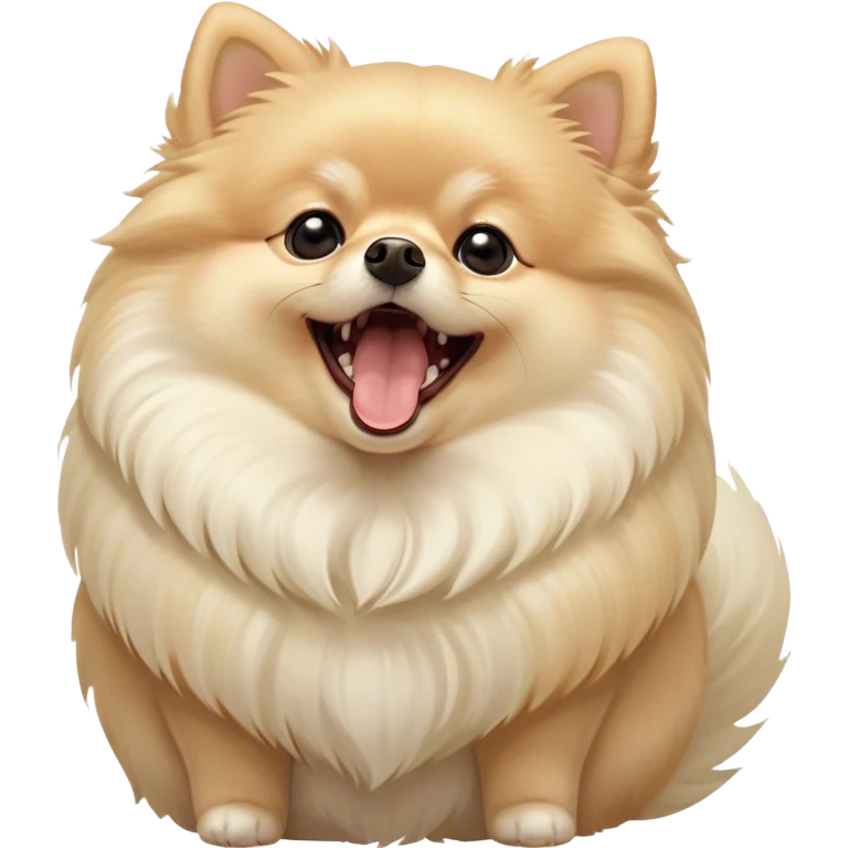 Cinematic Cute Yawning Cream Pomeranian Portrait Emoji, Head tilted slightly with a dramatic, wide-open yawn, showcasing a soft, fluffy cream Fur with gentle highlights, floppy ears slightly drooping, round dark eyes barely open in drowsy contentment, Simplified yet irresistibly adorable features, highly detailed, glowing with a soft, cozy glow, high shine, relaxed yet expressive, stylized with a touch of whimsy, bright and endearing, soft glowing outline, capturing the essence of a sleepy yet affectionate companion, so drowsy it feels like it could stretch right out of the screen and curl up for a nap! emoji