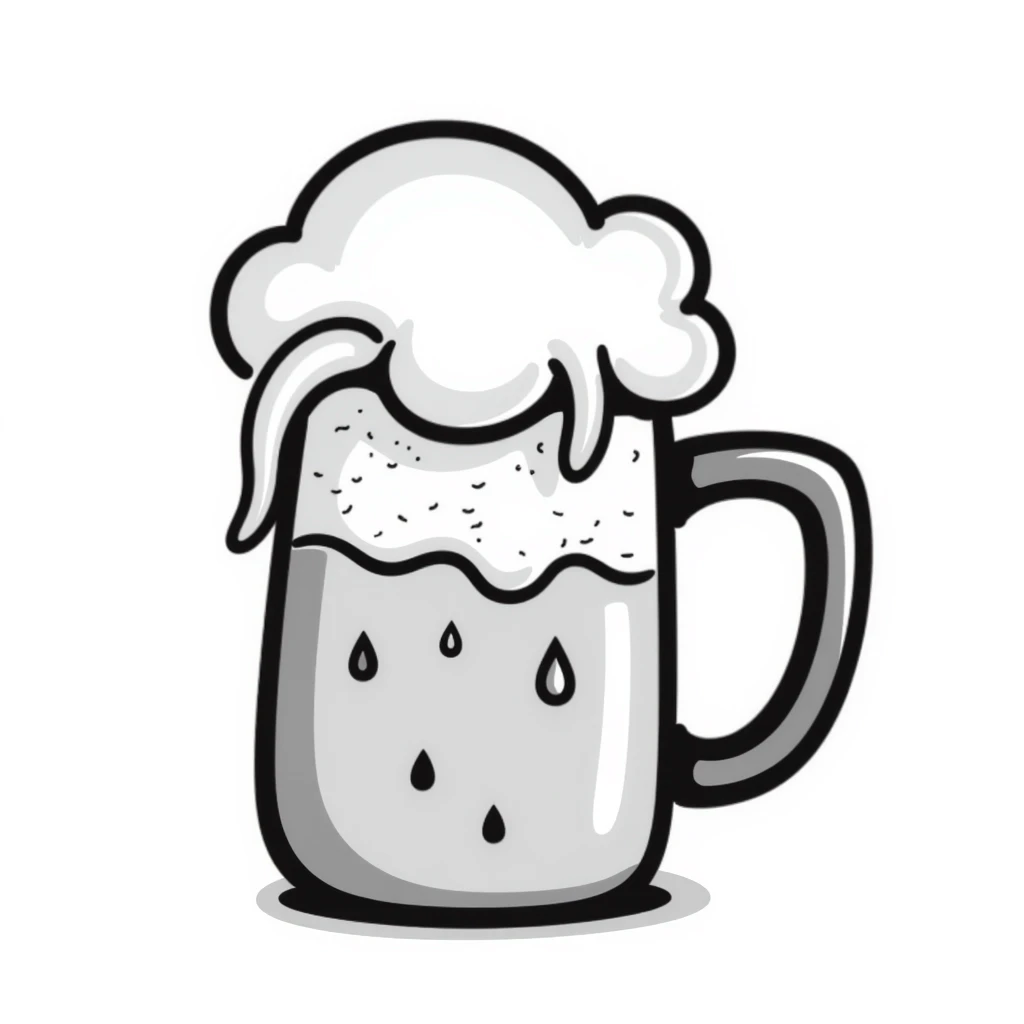A hand drawn mug of beer with bubbles and foam at the top emoji