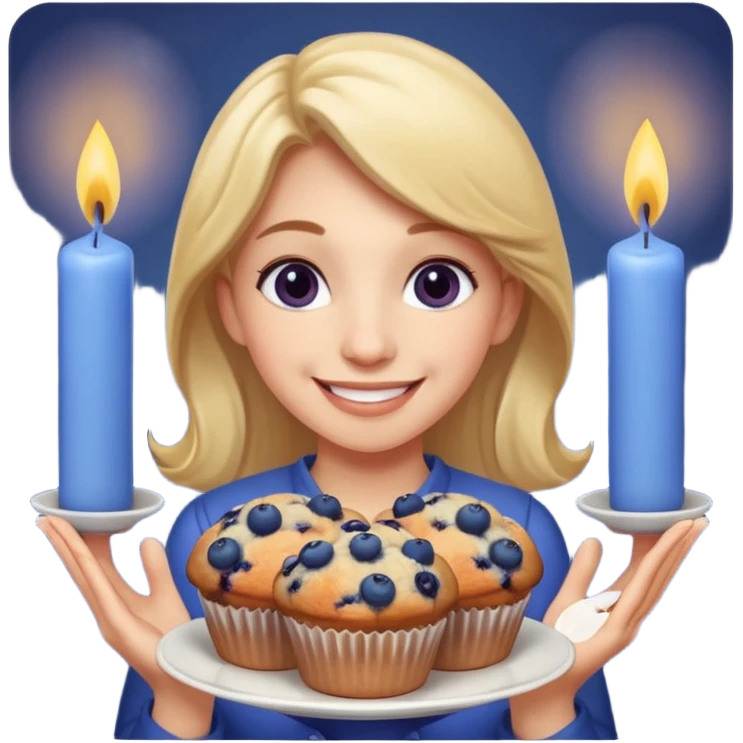 It is my friend virginias birthday. Create emoji with me saying happy birthday Virginia while holding blueberry muffins with candles in them! emoji