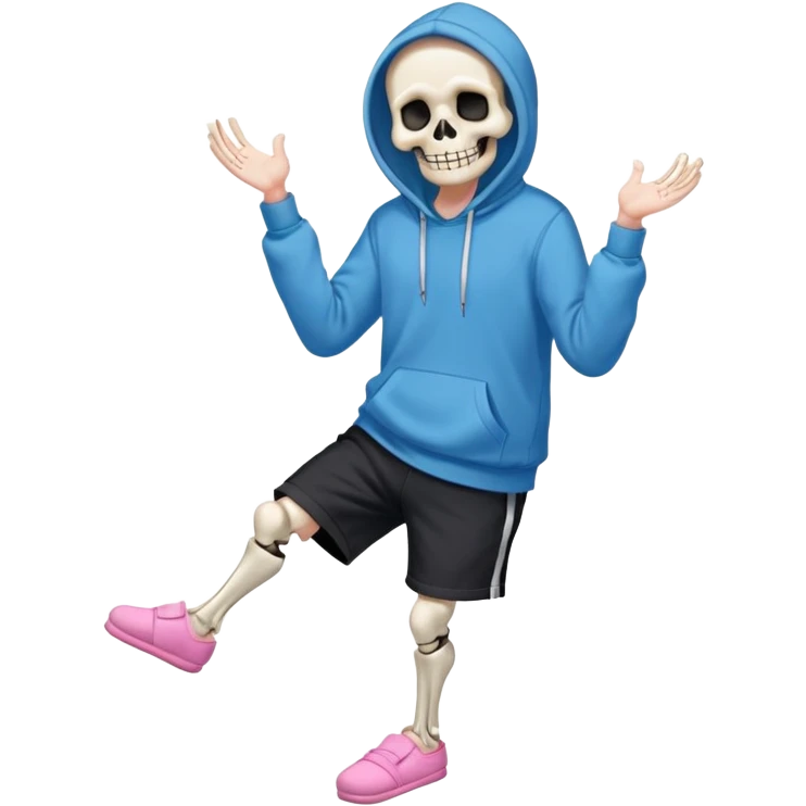 Sans The Skeleton, Blue Hoodie, Grin, Pink Slippers, Black Shorts emoji