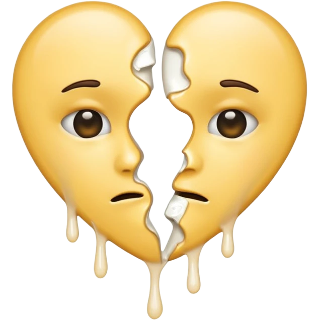 The broken heart emoji in white with sticky white liquid Ozzing out of it (the heart is broken in half and faceless)  emoji