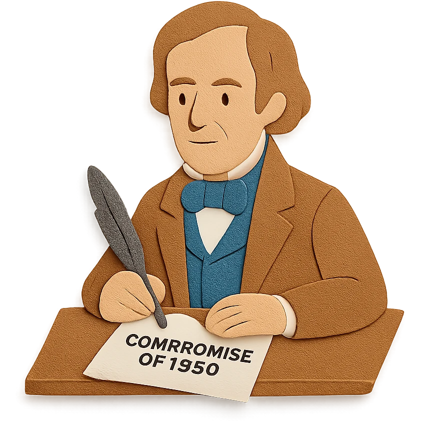 Henry Clay at a desk, writing the Compromise of 1850, layered paper look emoji