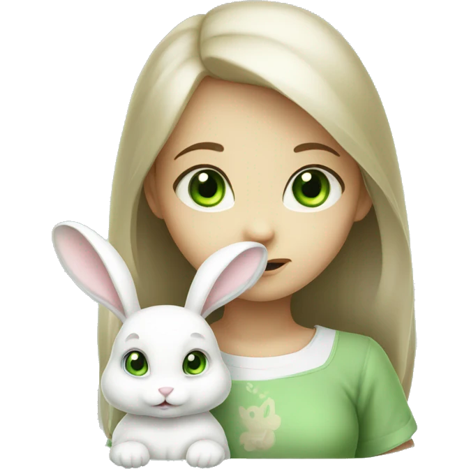 Cute White bunny girl with light-green eyes curious and question symbol  emoji