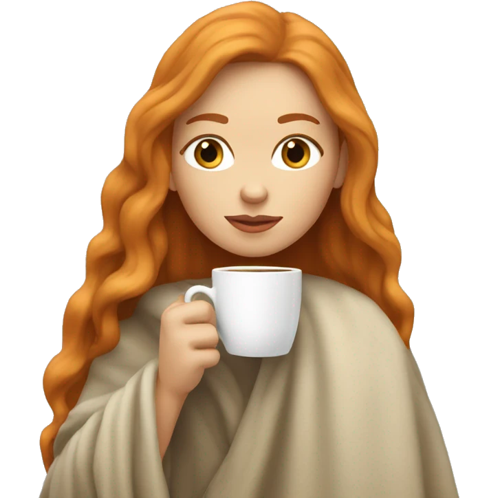 ginger long hair white girl wearing blanket sipping coffee emoji
