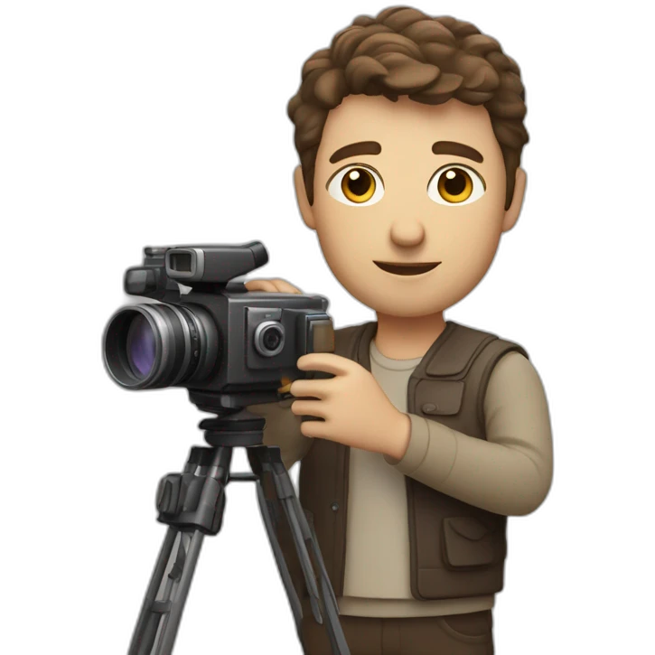 European film director with brown piled short hair holding a cinema camera emoji
