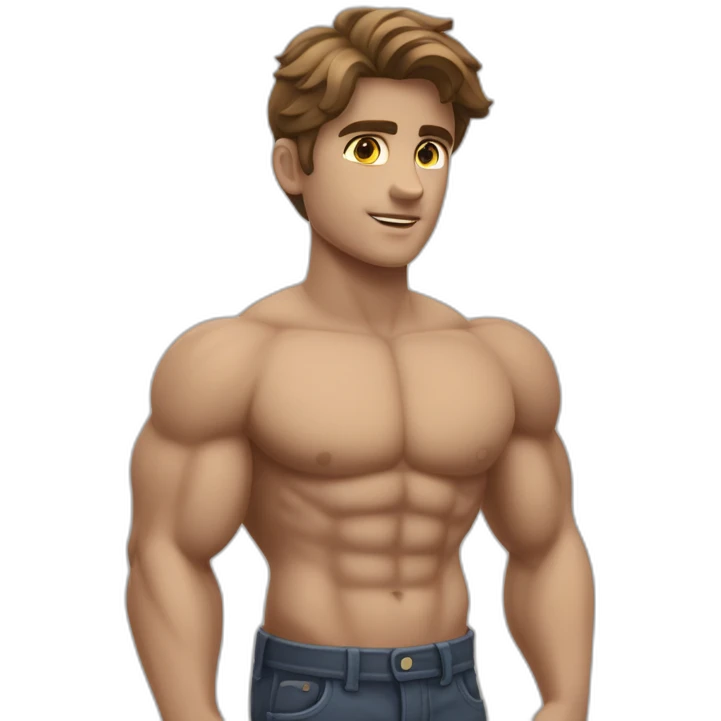 Jeune homme musclé qui prend la pose d’apollon et contracte ses muscles emoji