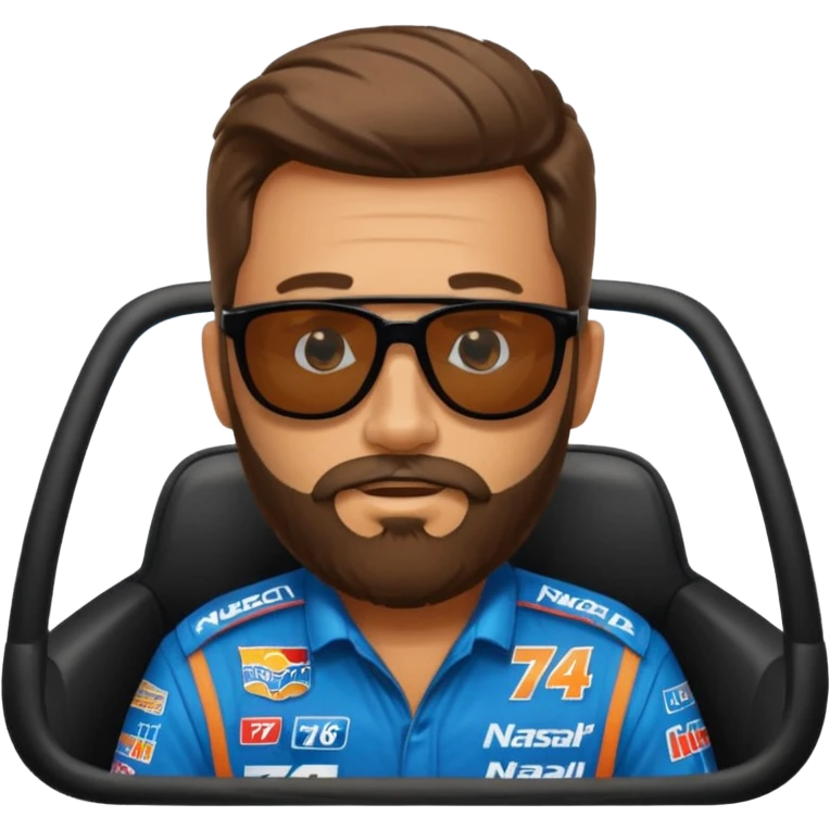 bearded lawyer driving a nascar number 74 emoji