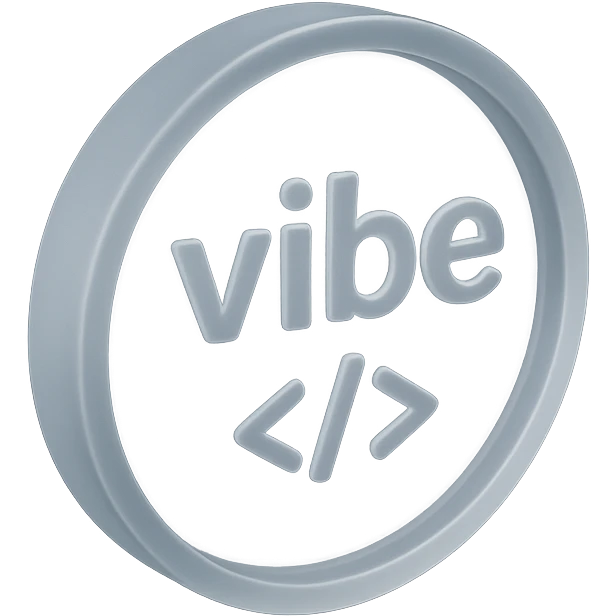 a glassy coin with the word 'vibe' and coding symbols in matte glass style emoji