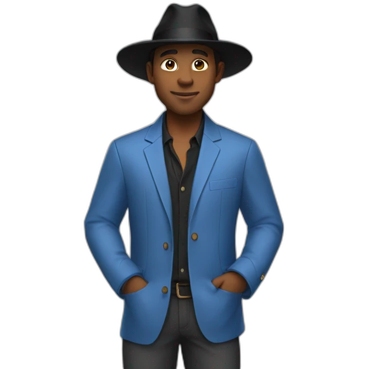 Man in blue button down shirt, blazer, black fedora emoji