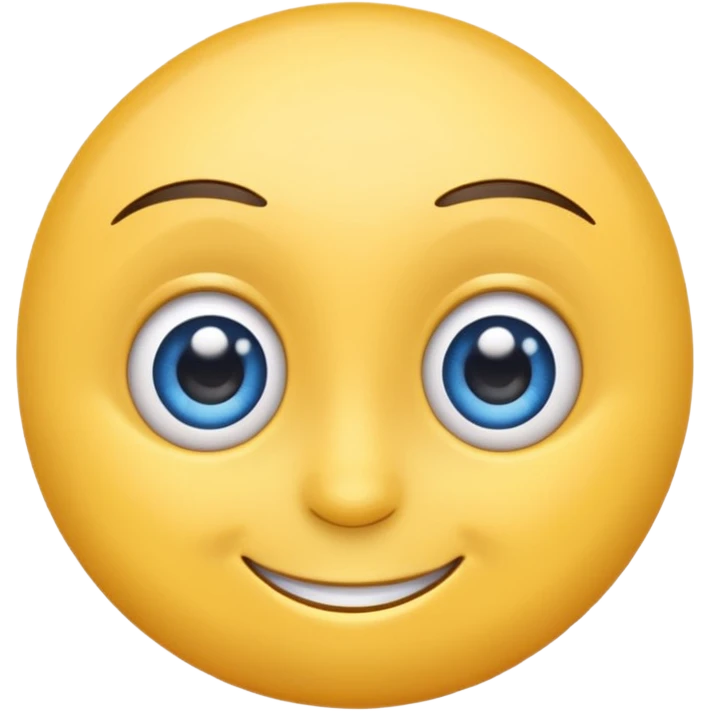 yellow emoji with big blue eyes, wide smile, with eyebrows and eyelashes emoji