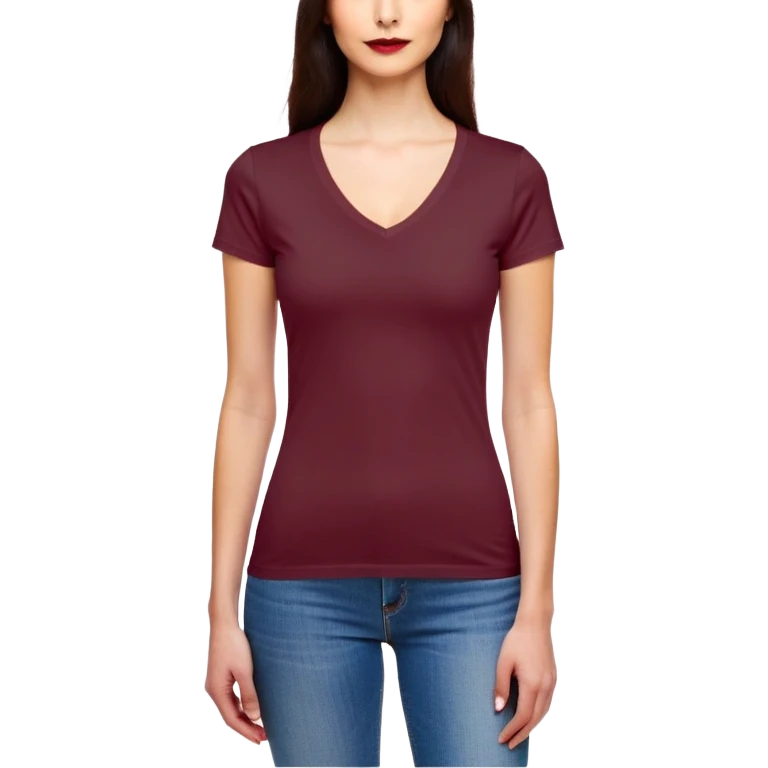 fitted wine red V-neck t-shirt, slim fit, cropped length, form-fitting, only the garment, no model emoji