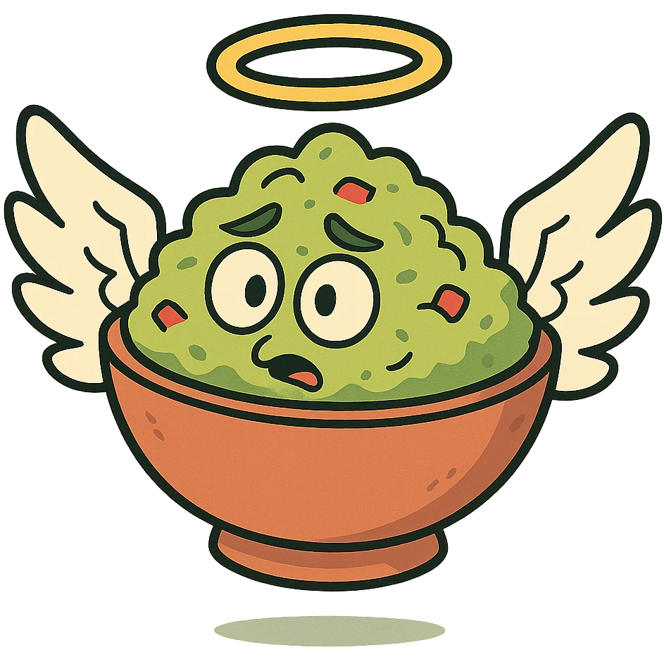guacamole bowl with angel wings and a halo emoji