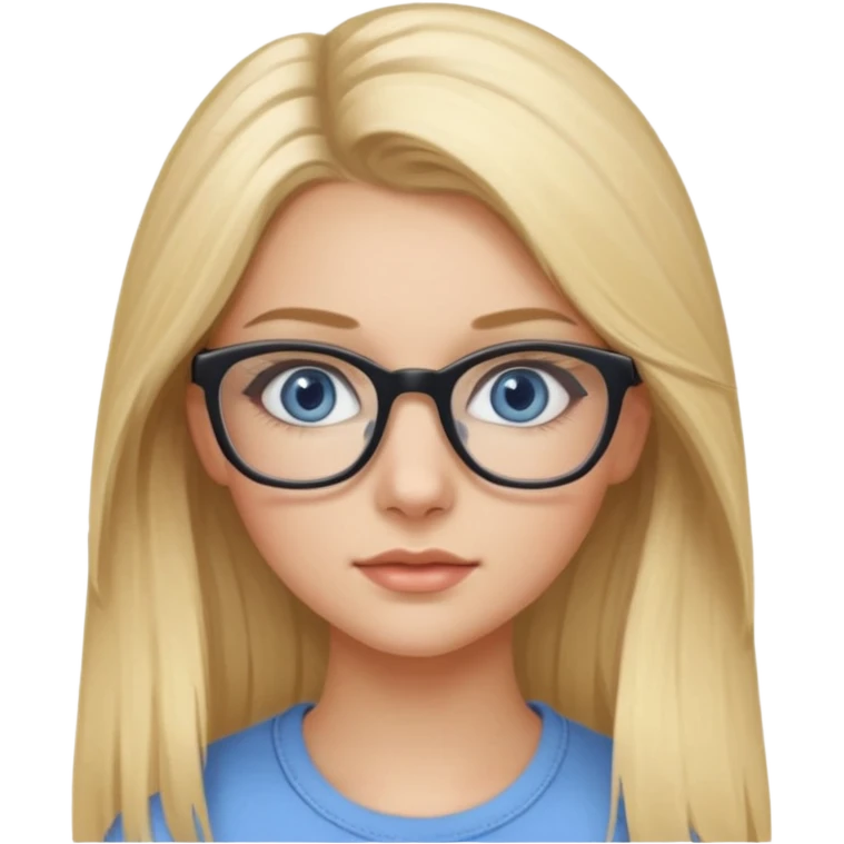 Fille 20ans qui a des cheveux long et blond  avec des lunettes et des yeux bleu- gris avec du mascara sur les yeux emoji