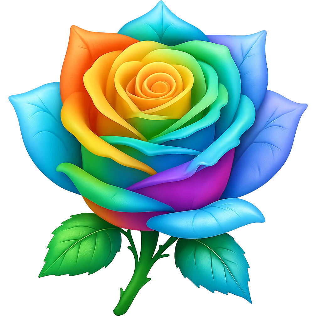 Make the ice rose rainbow colored in the style of emoji (apple style emojis). Remove the background. emoji