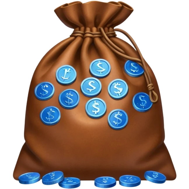 brown money bag of blue coins emoji