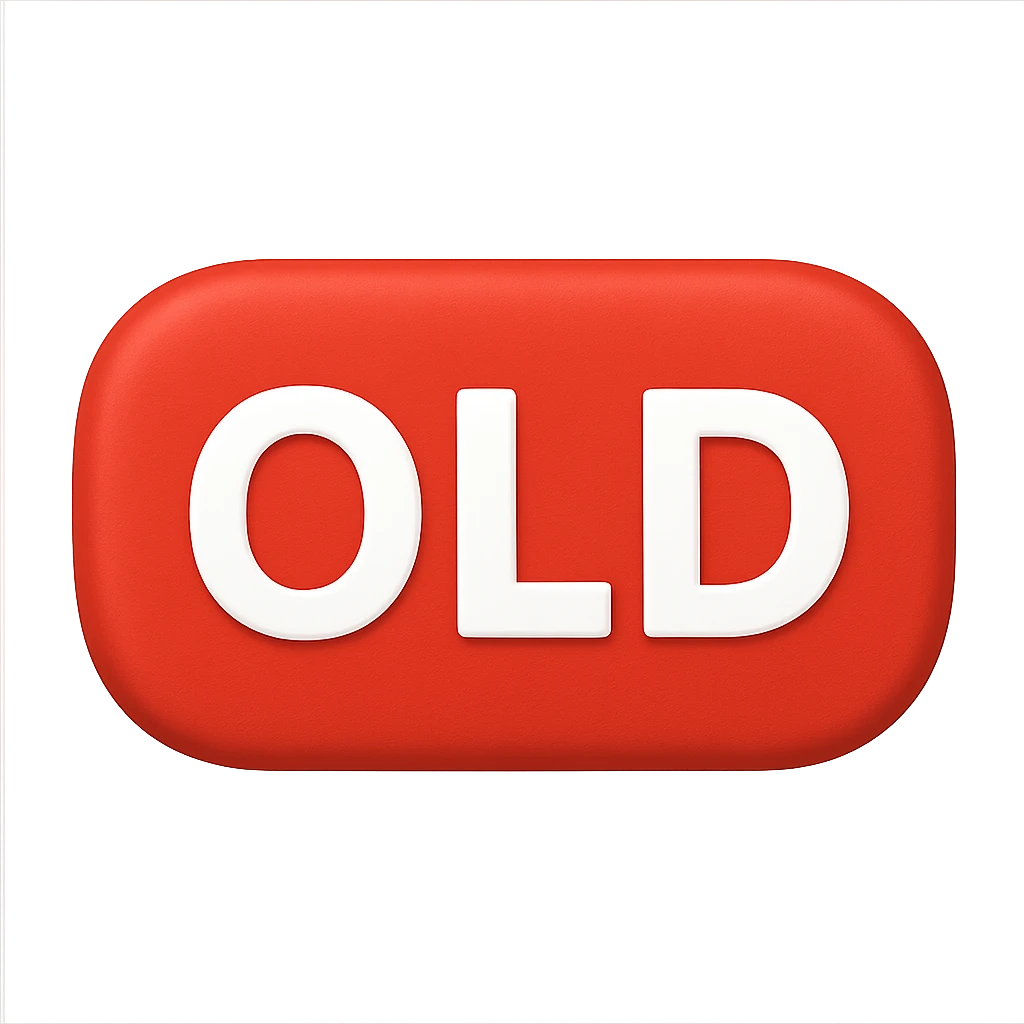 button with the word 'Old', bold white text on red rounded rectangle, matching iOS emoji 'NEW' button style, emoji style emoji