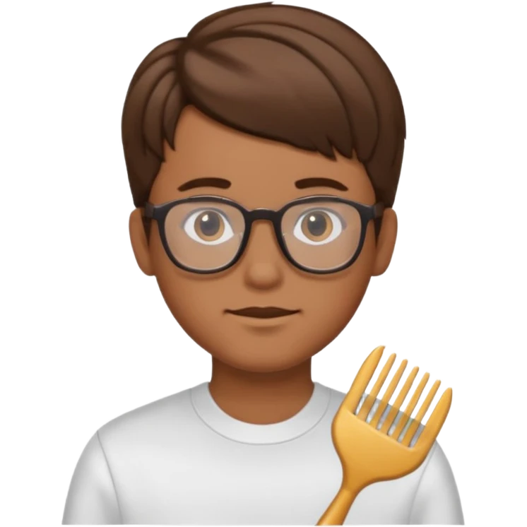 Kid with comb hair and glasses brown hair boy and tan skin color  emoji