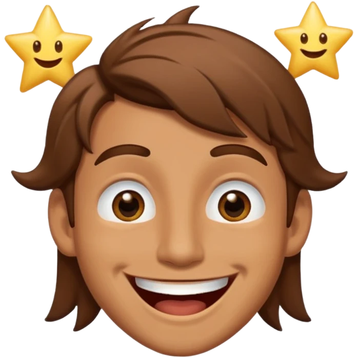 Color de piel moreno los ojos ke sean de estrella riéndose y pelo café hombre  emoji