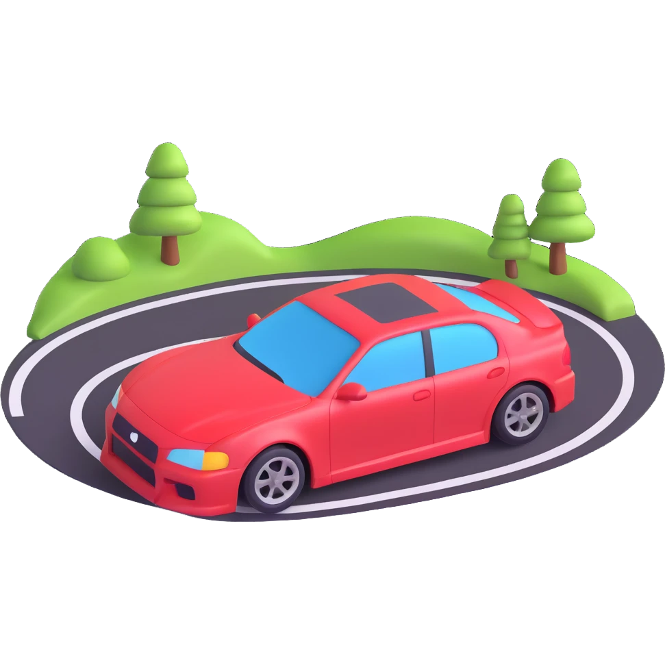 a car drifting around a bend, 3D emoji style emoji