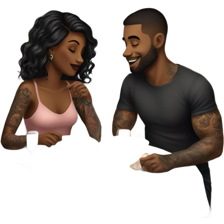 Romantic dinner date for beautiful tattooed couple emoji