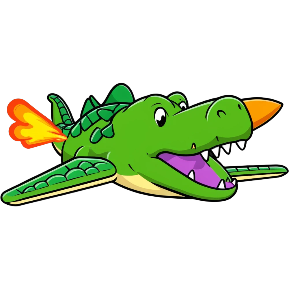 Crocodile plane with explosions behind it emoji