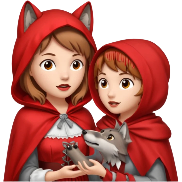 Caperucita roja hablando con el lobo en el bosque emoji