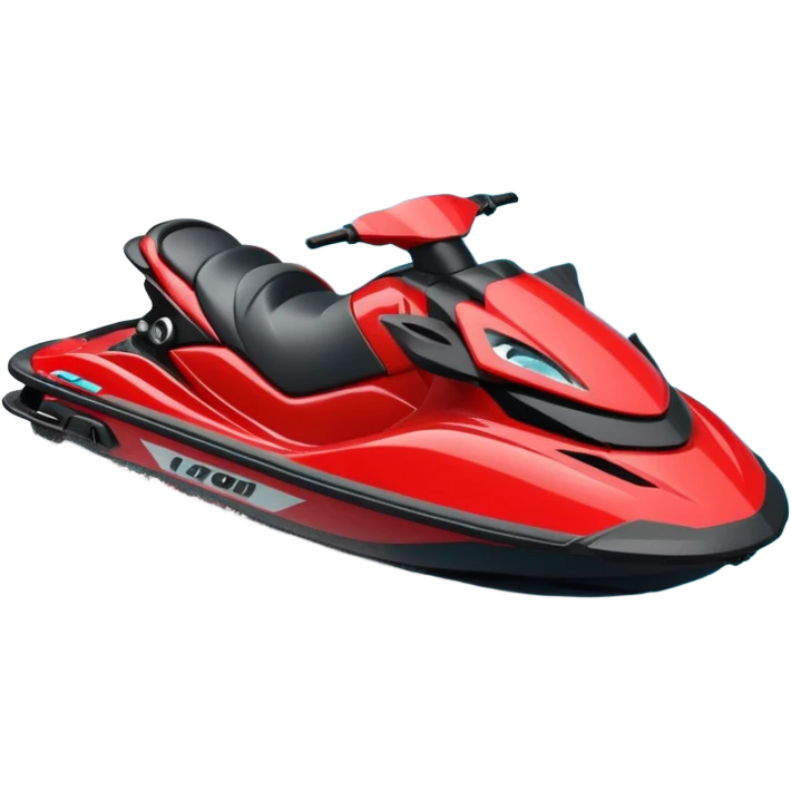jet ski (red black and white all in the same amount. maybe a red a bit more dominant) on the sea. show the sea under the jet ski - blue with turquoise. no sky - white background instead. DO NOT REMOVE THE SEA AND THE WHITE WHEN FINALIZING!  emoji