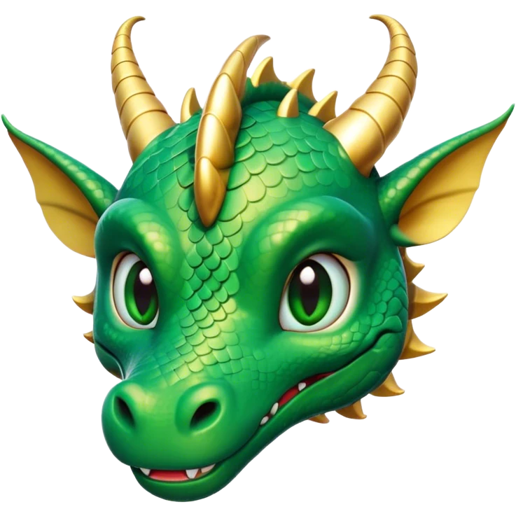 Cinematic Cute Dragon Portrait Emoji, Head tilted playfully and inquisitively, featuring a sleek, serpentine form adorned with iridescent scales that shift between emerald and gold, a delicate set of subtle horns, and round, sparkling eyes full of curious magic; rendered with realistic detail and warm natural light, high shine, affectionate and enchanting, styled with a touch of whimsical fantasy, soft glowing outline, capturing the essence of a mischievous yet lovable dragon that seems poised to slither playfully into your arms! emoji