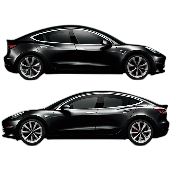 Black Tesla Model 3 in motion side view with reflection on floor emoji